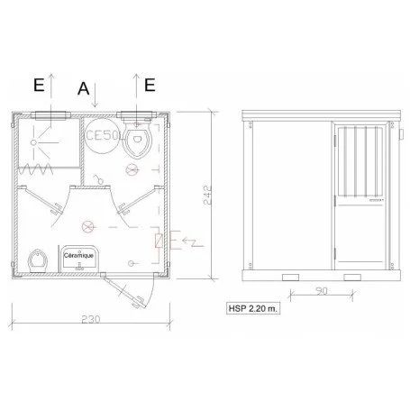 Sanitario SDU con WC, ducha, lavabo y urinario - Imagen 5